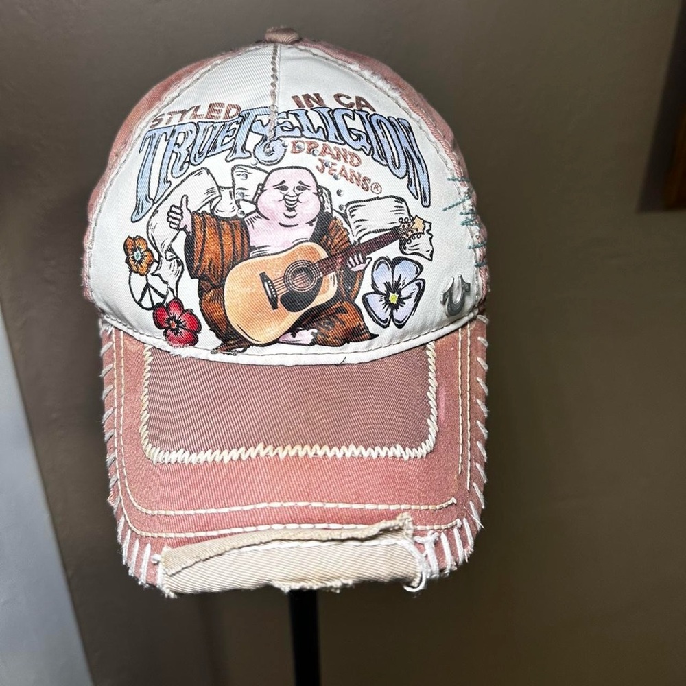 Men’s vintage rare True Religion Buddha graphic distressed Trucker hat